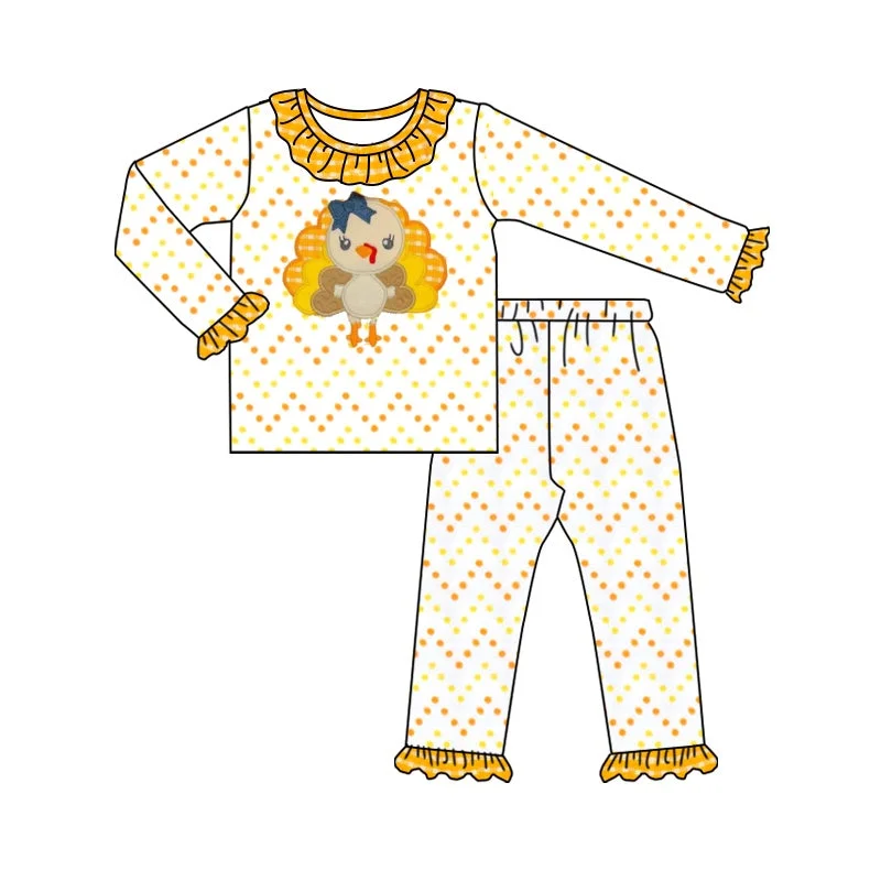 Preorder GLP1603 NO MOQ Turkey yellow-orange polka dot plaid lace white long sleeve pants pajamas set Bold Men's Statement