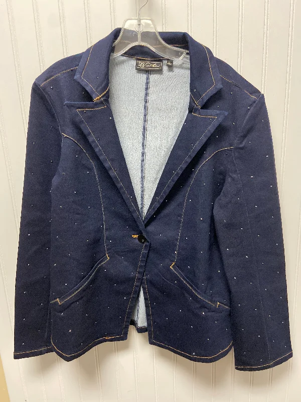 Blazer By Diane Gilman In Blue Denim, Size: Xl Sleek Men's Metallic