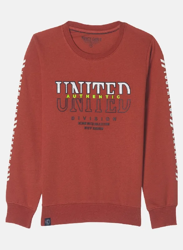 Boys Rust Orange Printed Sweatshirt Adventure