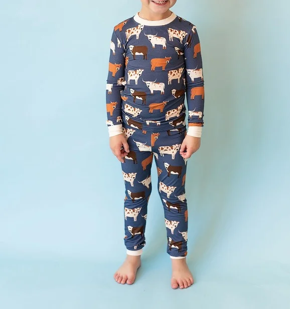 Preorder BLP0703 NO MOQ Cow blue long sleeve pants pajamas set Artistic Men's Avant