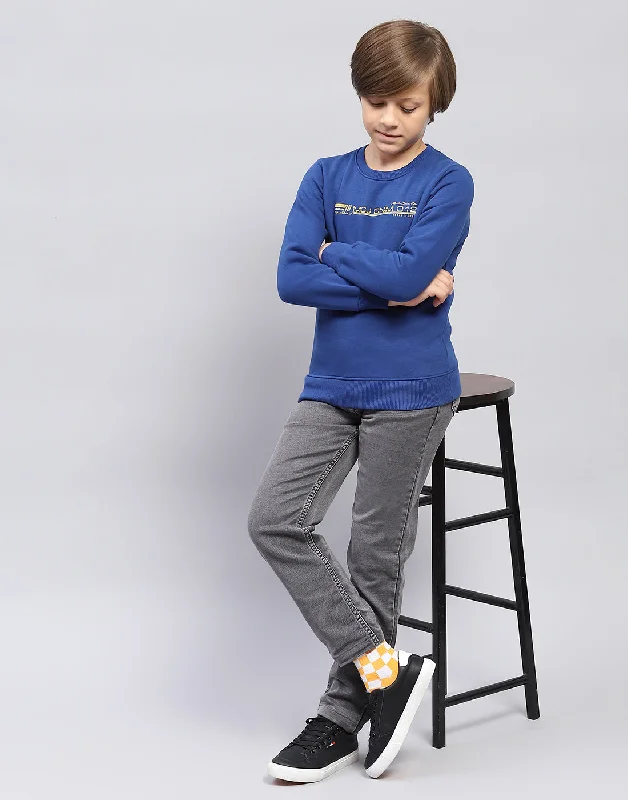 Boys Blue Solid Round Neck Full Sleeve Sweatshirt Elegant Men's Cashmere