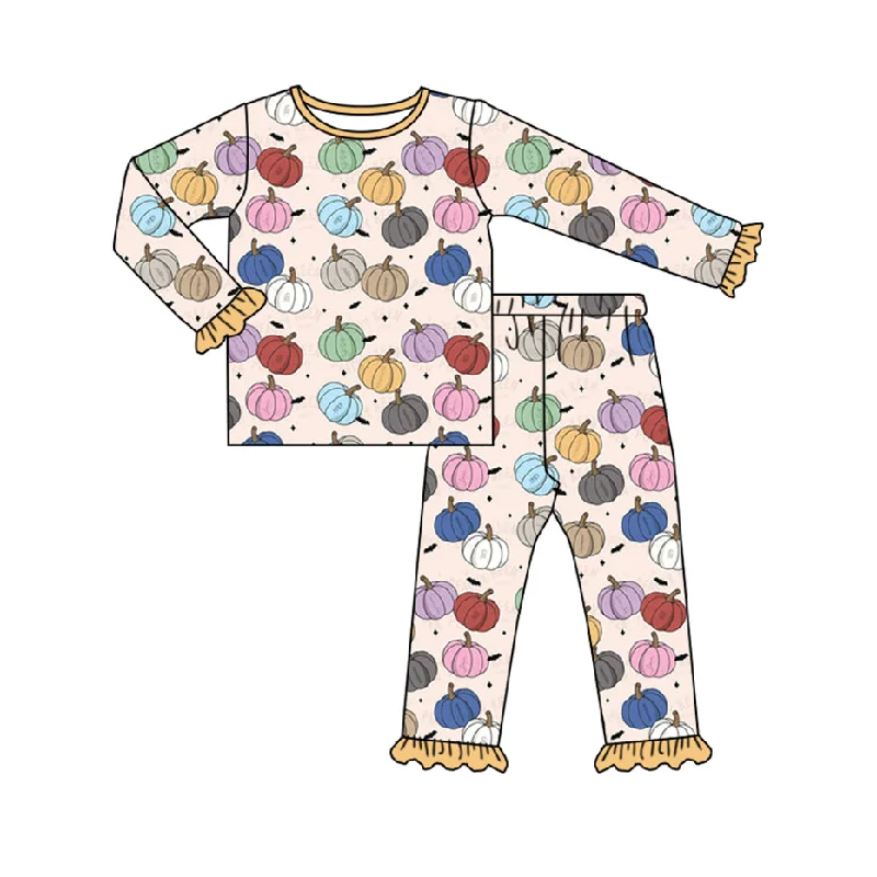 Preorder GLP1584 NO MOQ Colorful pumpkin Yellow lace long sleeve pants pajamas set Dapper Men's Bow