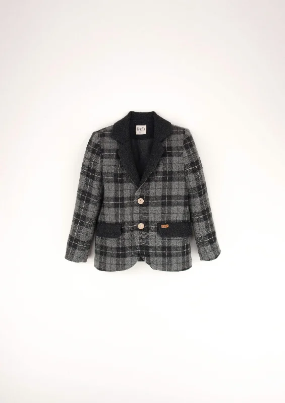 37.2-GREY CHECK WOOLEN BLAZER W/LAPEL Street