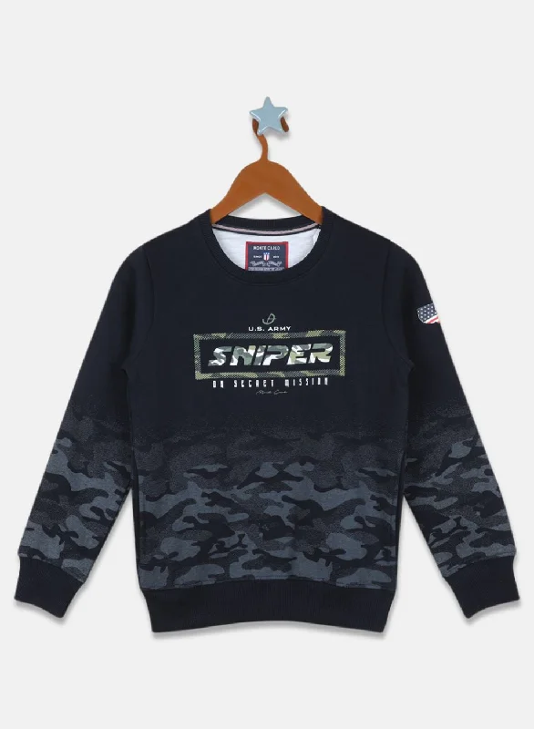 Boys NAvy Blue Printed Sweatshirt Refined Men's European