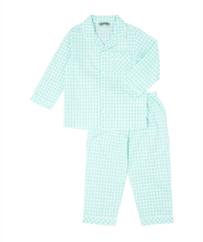 Kids' Gingham Pajamas Set In Aqua Street