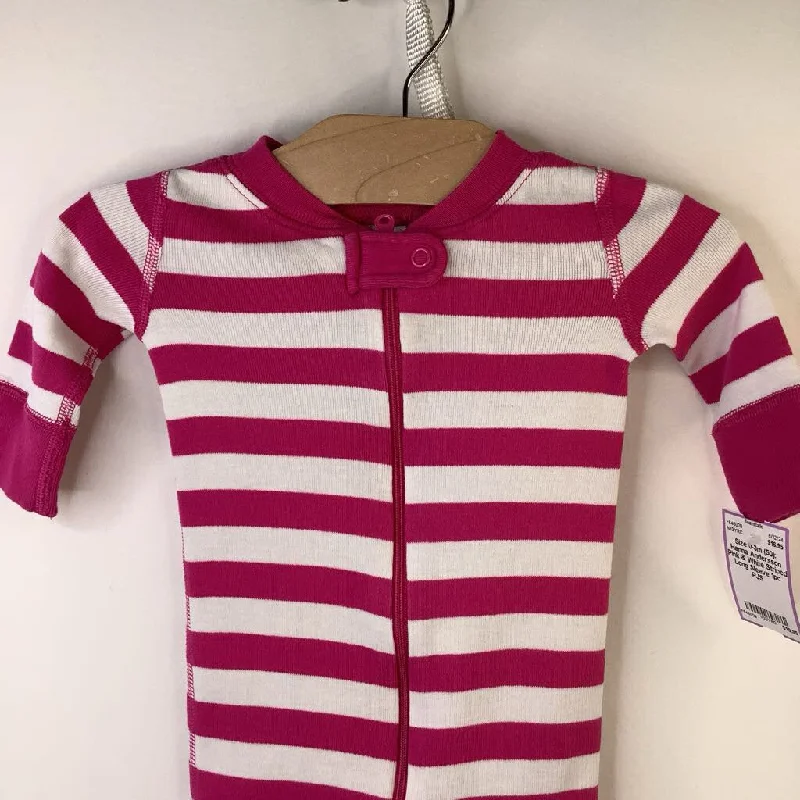 Size 0-3m (50): Hanna Andersson Pink & White Striped Long Sleeve 1pc PJS Laid