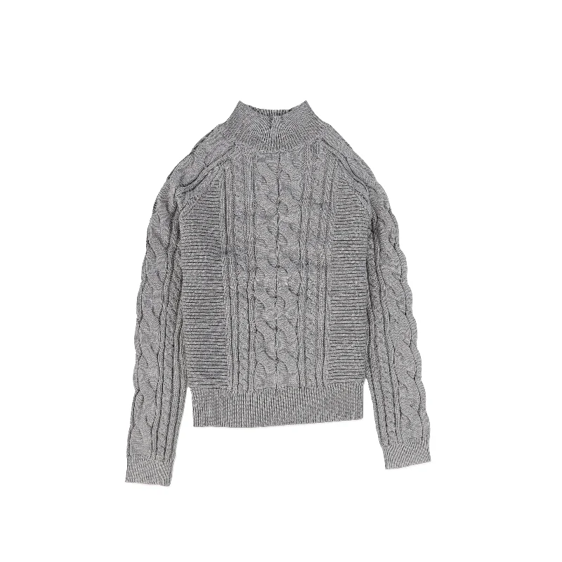 C14109-BRAIDED KNIT MOCK NECK SWEATER-Light Grey Elegant Men's Formal 