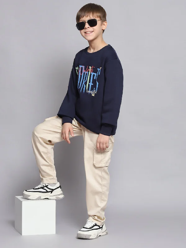 Boys Navy Blue Printed Round Neck Full Sleeve Sweatshirt Sleek Men's Metallic