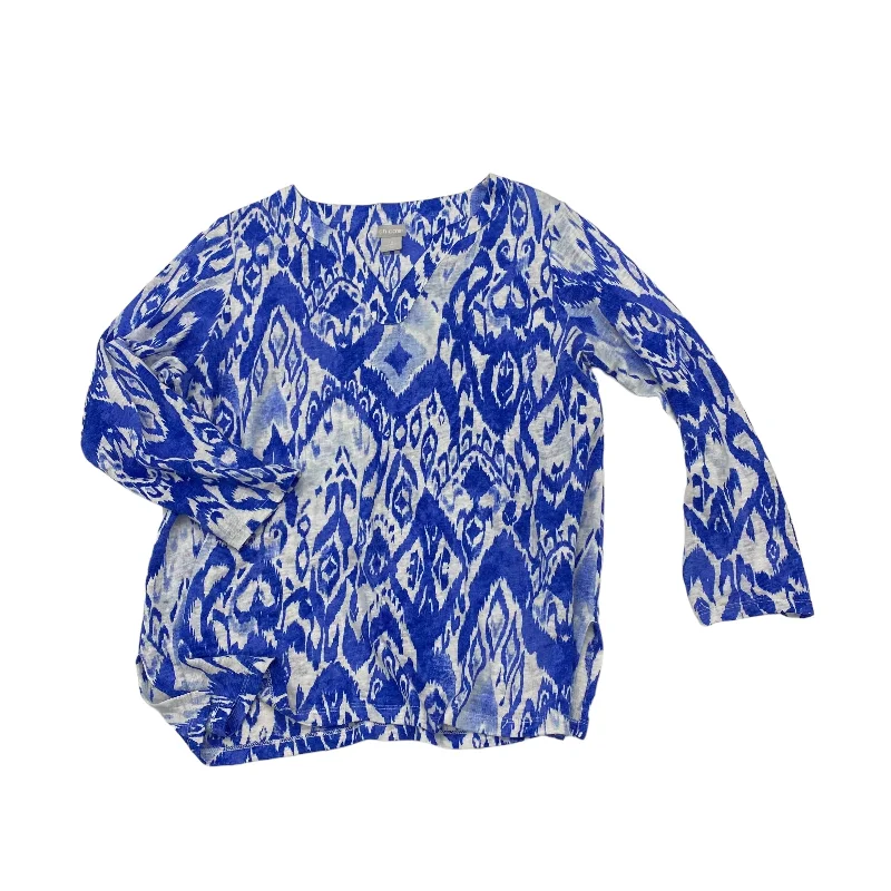 BLUE & WHITE TOP LS by CHICOS Size:M Refined Men's Velvet