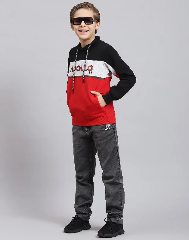 Boys Red Printed F Neck Full Sleeve Sweatshirt Refined Men's Classic 