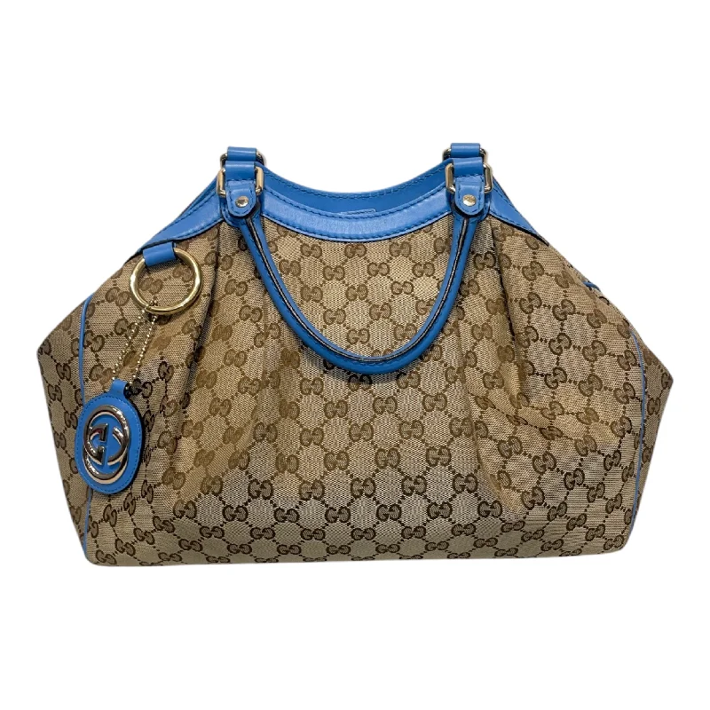 GUCCI/Hand Bag/OS/Monogram/Cotton/KHK/Blue Lining Sukey Cloth Bag Vacation
