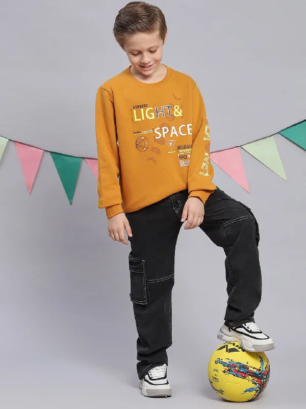 Boys Mustard Printed Round Neck Full Sleeve Sweatshirt Classic Men's Pin