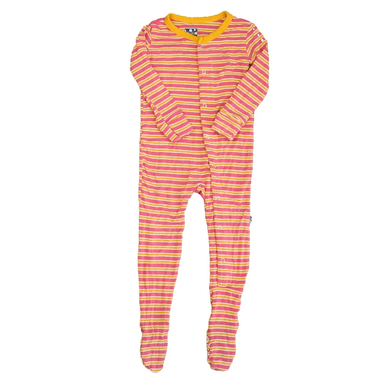 Kickee Pants Girls Pink | Orange Stripe 1-piece footed Pajamas Stylish Men's Neon