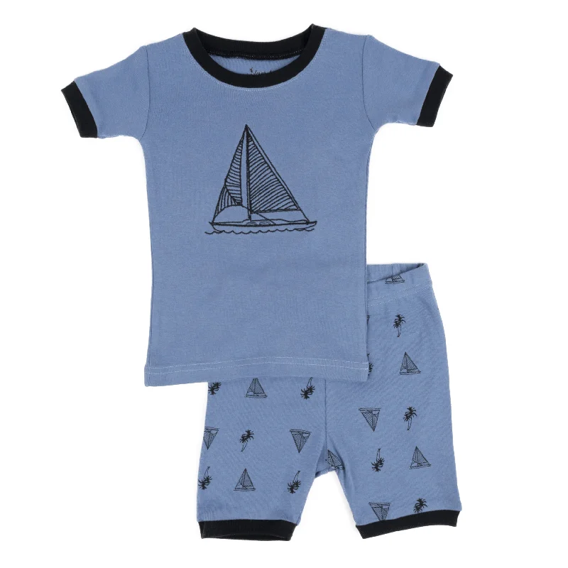 Kids Two Piece Cotton Short Pajamas Sailboat Relaxed Men's Beach