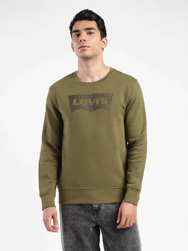 Men's Brand Logo Crew Neck Sweatshirt Green Casual Men's Short