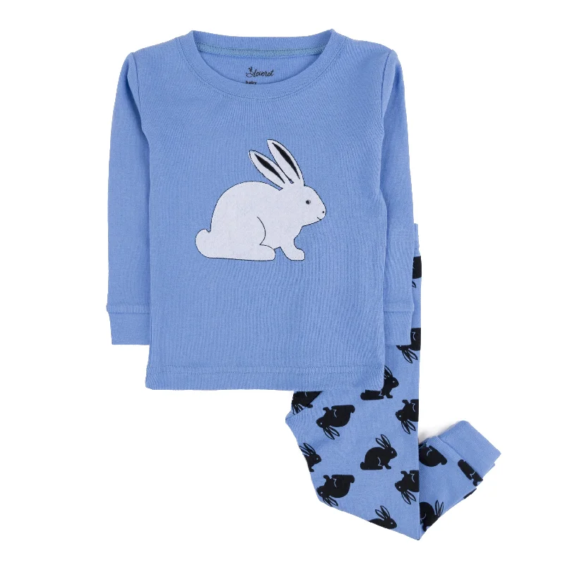 Kids Two Piece Cotton Pajamas Bunny Blue Artistic Men's Avant