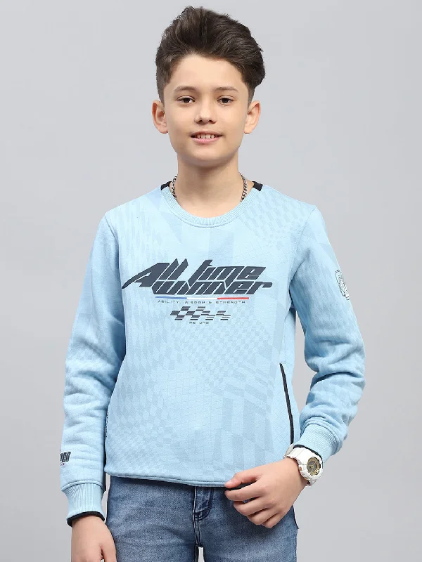 Boys Sky Blue Printed Round Neck Full Sleeve Sweatshirt Sporty Men's Tennis