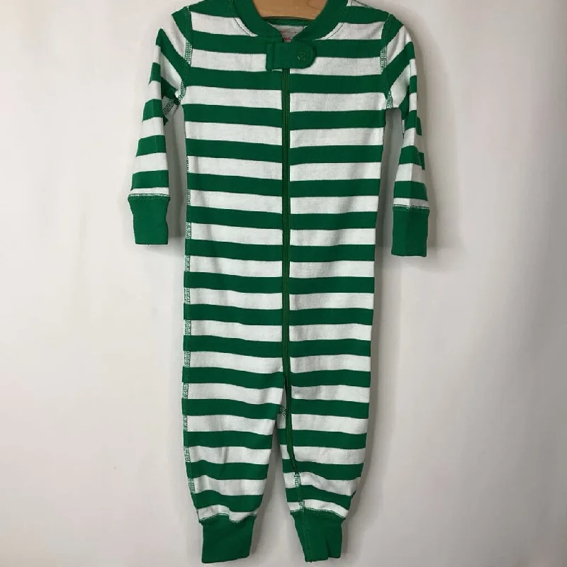 Size 12-18m (75): Hanna Andersson Green & White Striped Long Sleeve 1pc PJS NEW w/ Tag Street