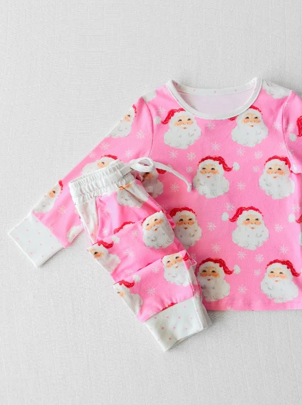 Preorder GLP1583 NO MOQ Santa Claus Snowflake powder white Long sleeve pants pajamas set Cozy Men's Sherpa