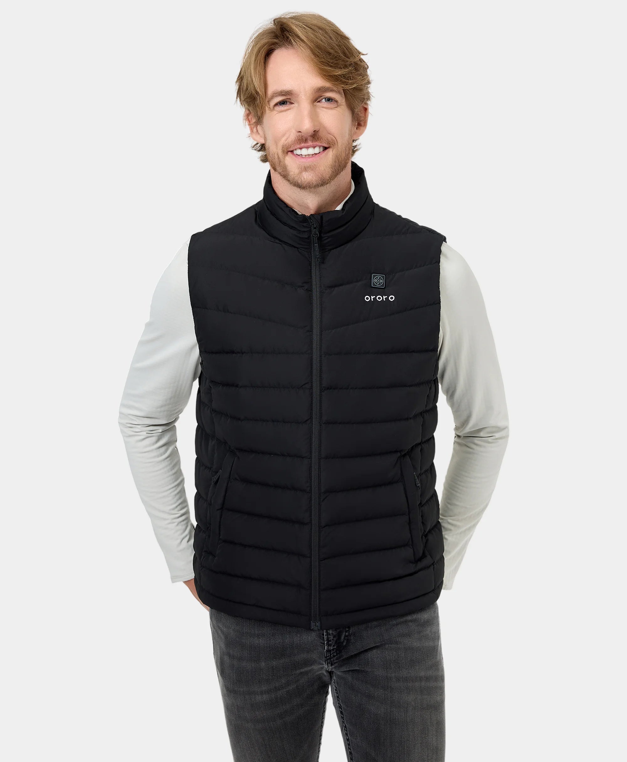 Men's Heated Lightweight Down Vest - Black Masculine Men's Thick