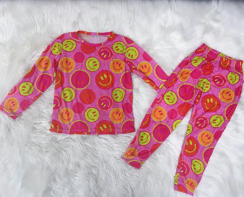 Preorder GLP1526 NO MOQ Smiley face rose red long sleeve pants pajamas set Dapper Men's 1920S