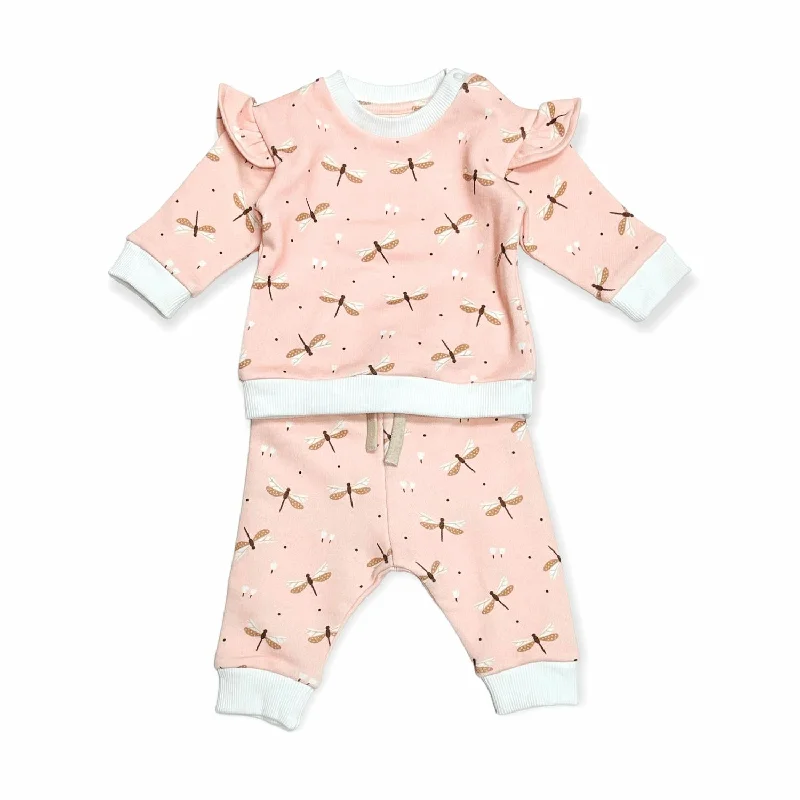 Girls' Dragonfly Organic Cotton Jogger Set In Pink Streetwear Style