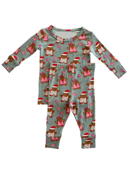 Preorder BLP0702 NO MOQ Gingerbread Man Lollipop Green long sleeve pants pajamas set Beach