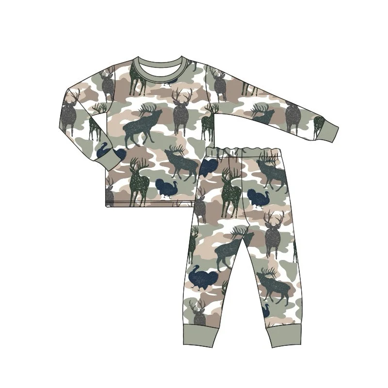 Preorder BLP0667 NO MOQ Turkey Elk camouflage long sleeve pants pajamas set Dynamic Men's Glow