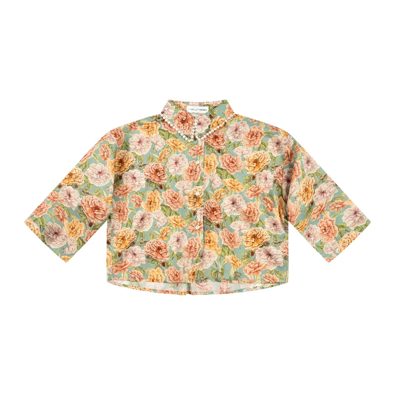 OVERSIZED CROP TOP WITH LACE DETAILED COLLAR-ENGLISH ROSE TEAL Traditional Men's Wool