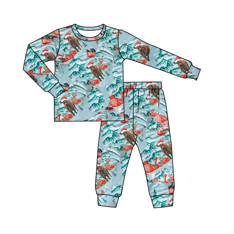 Preorder BLP0714 NO MOQ Alpine Bull Head Christmas Tree gift Blue long sleeve pants pajamas set Refined Men's Classic 