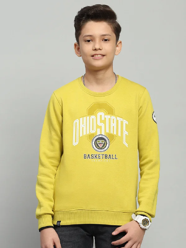 Boys Yellow Printed Round Neck Full Sleeve Sweatshirt Gym
