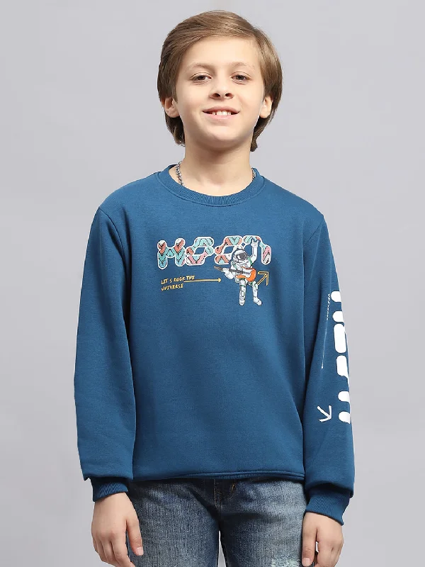 Boys Blue Printed Round Neck Full Sleeve Sweatshirt Trendy Men's Bucket