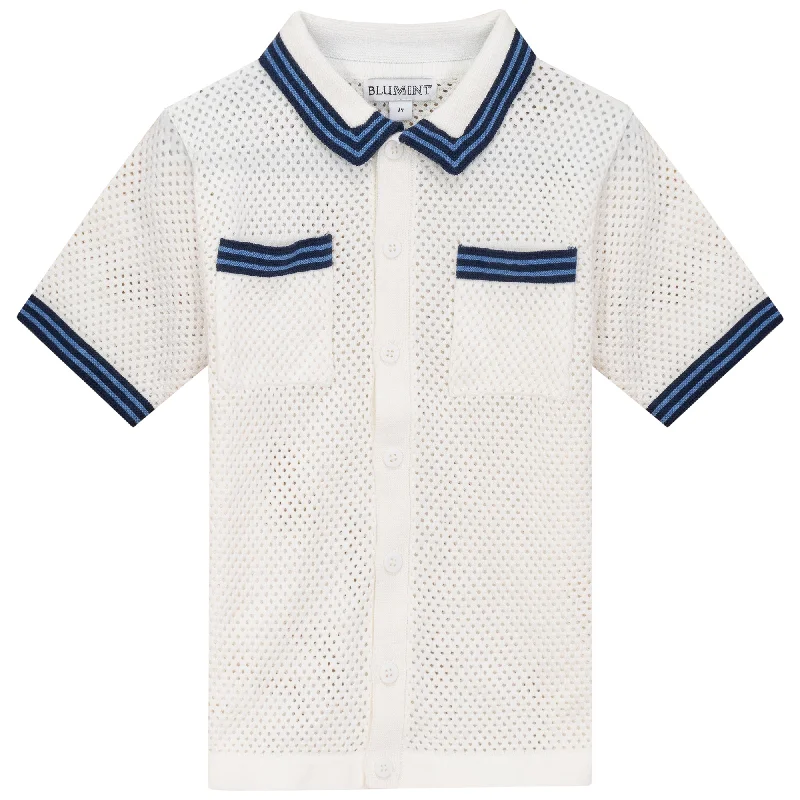 PHO-STRIPE CROCHET TOP-WHITE/TRUE BLUE Practical Men's Quick