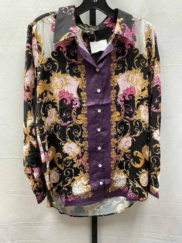 Top Long Sleeve By Diane Gilman In Black & Purple, Size: M Earthy Men's Sustainable 