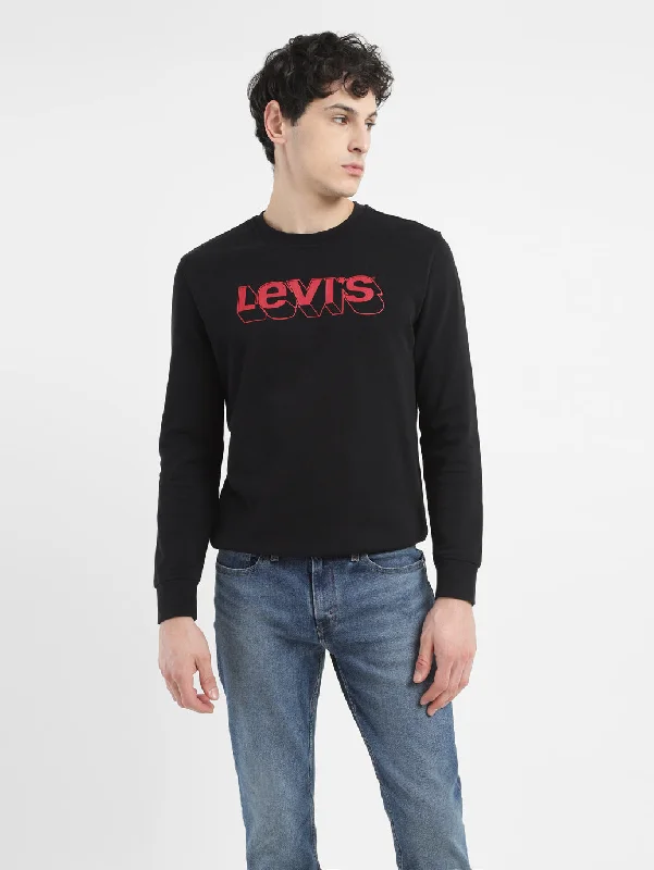Men's Brand Logo Black Crew Neck Sweatshirt Casual Men's Loose