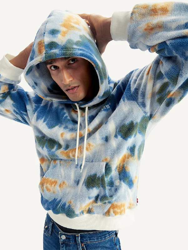 Men's Tie-Dye Light-Blue Hooded Sweatshirt Tough Men's Tactical