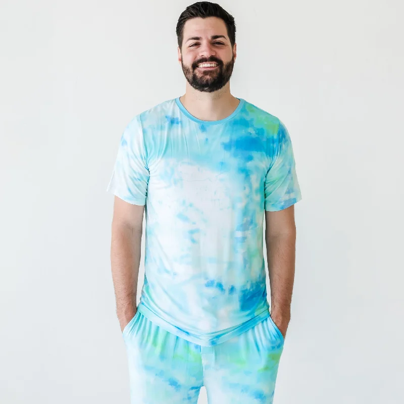 Tidepool Watercolor Men's Short Sleeve Pajama Top Refined Men's Velvet