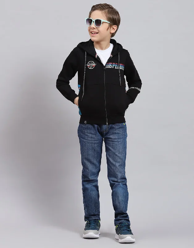 Boys Black Printed Hooded Full Sleeve Sweatshirt Trendy Men's Oversized