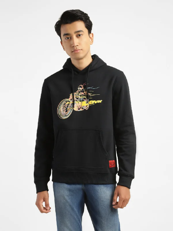 Men's Graphic Black Hooded Sweatshirt Cozy Men's Sherpa