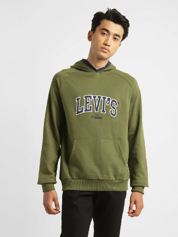 Men's Solid Green Hooded Sweatshirt British Gentleman Style