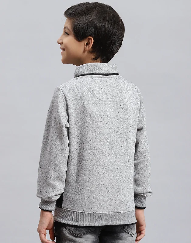 Boys Grey Melange Solid F Neck Full Sleeve Sweatshirt Masculine Men's 