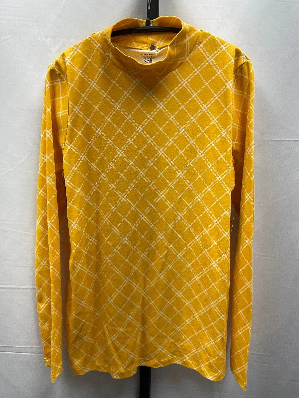 Top Long Sleeve By Kim Rogers In White & Yellow, Size: M Masculine Men's Thick