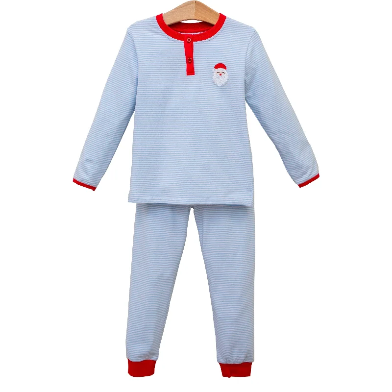 Preorder BLP0677 NO MOQ Santa Claus Blue striped long sleeve pants pajamas set Casual Men's Loose