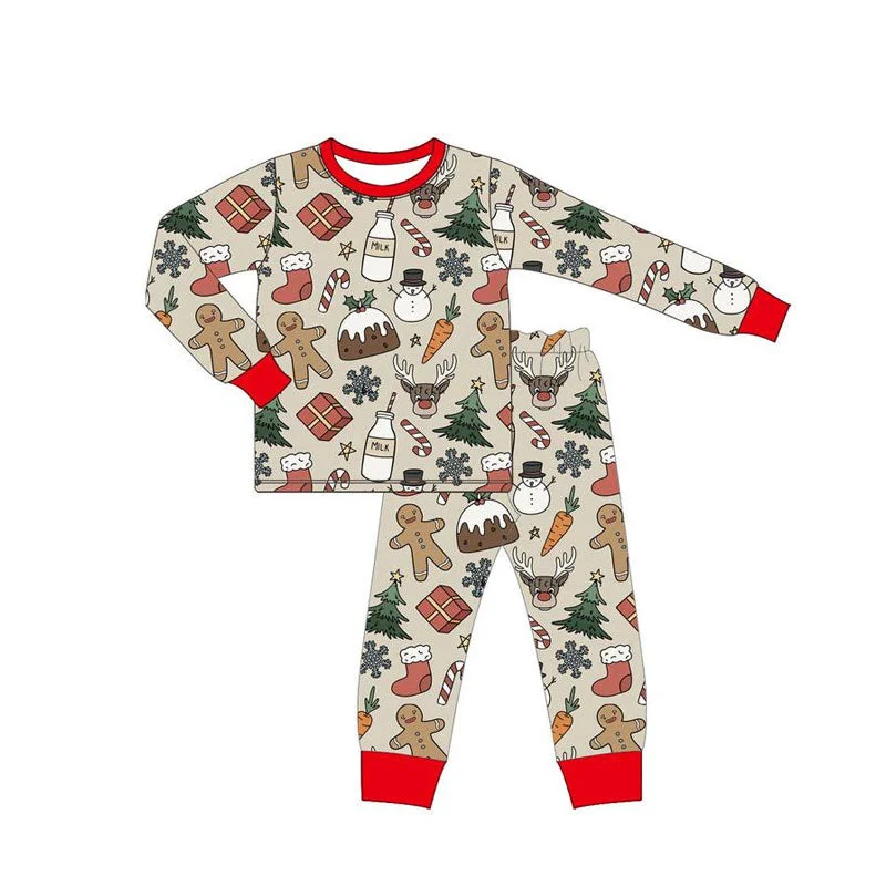 Preorder BLP0671 NO MOQ Milk gingerbread Man Socks Christmas Tree Long sleeve pants pajamas set Unique Men's Patch