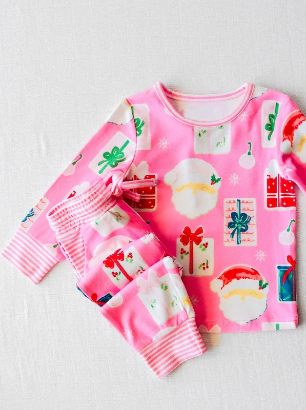 Preorder GLP1581 NO MOQ Santa Claus Gift Pink long sleeve pants pajamas set Casual Men's Short