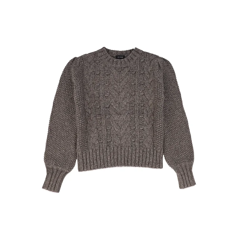 C14642-CABLE KNIT PUFF SLEEVE SWEATER-Mocha Athletic Men's Compression