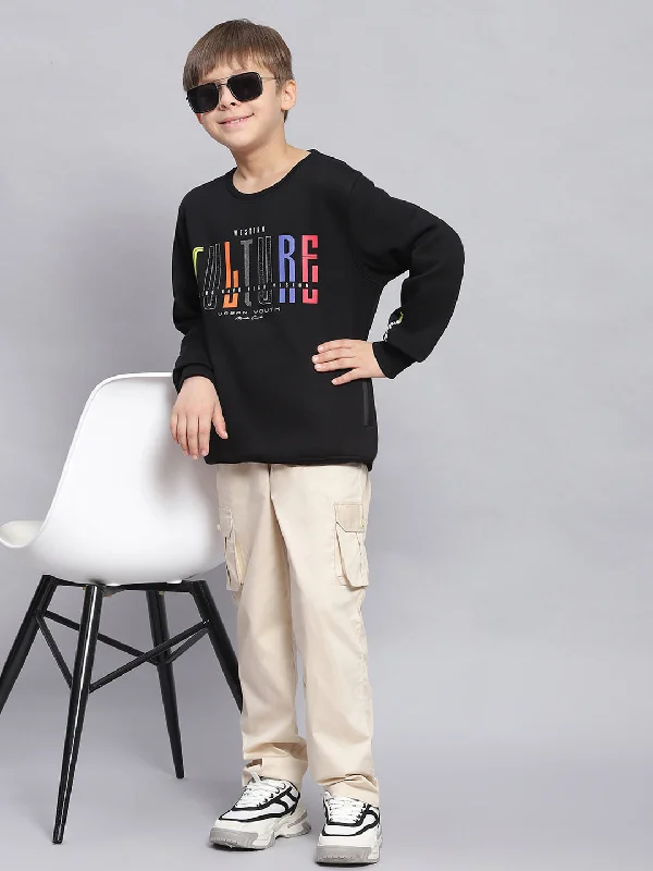 Boys Black Printed Round Neck Full Sleeve Sweatshirt Youthful Men's Pop