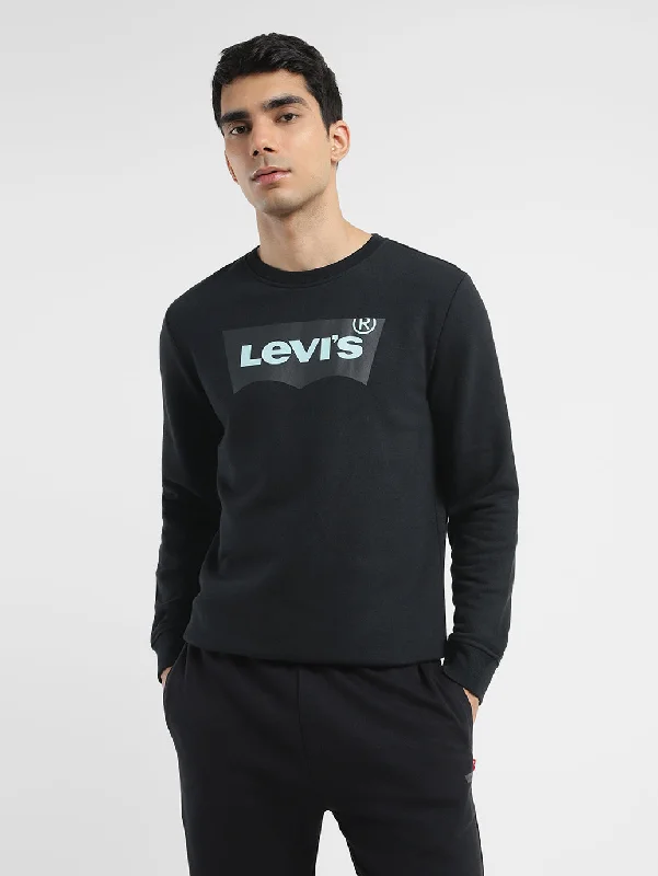 Men's Solid Black Crew Neck Sweatshirt Monochromatic All