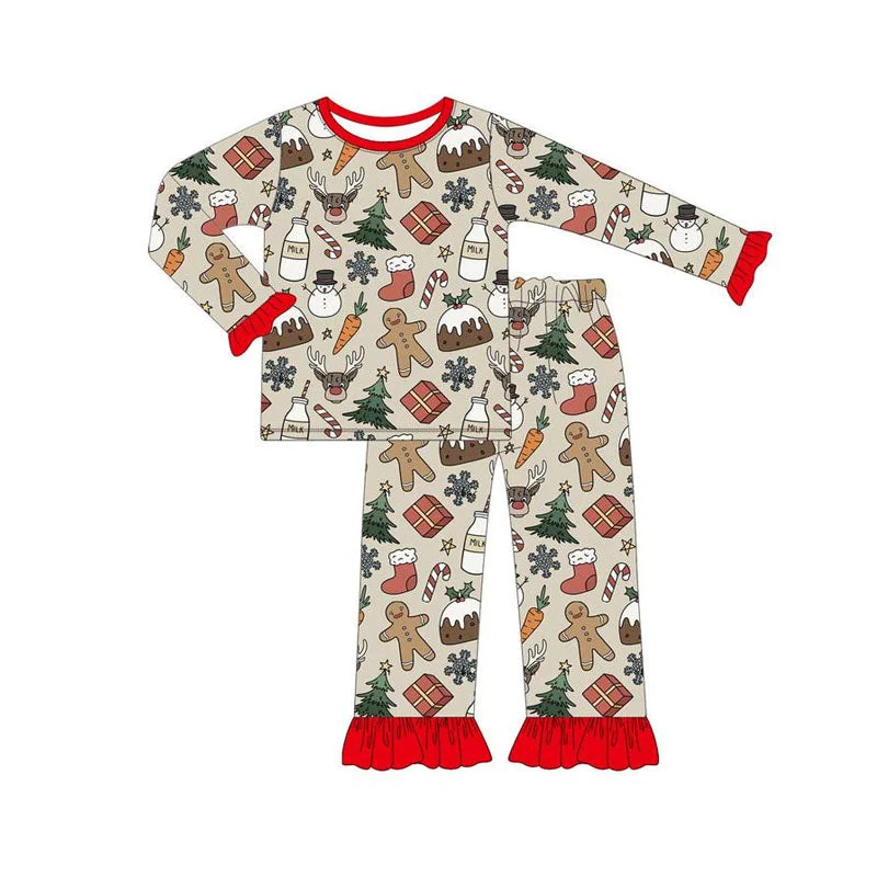 Preorder GLP1521 NO MOQ Milk gingerbread Man Socks Christmas Tree lace Long sleeve pants pajamas set Earthy Men's Hemp