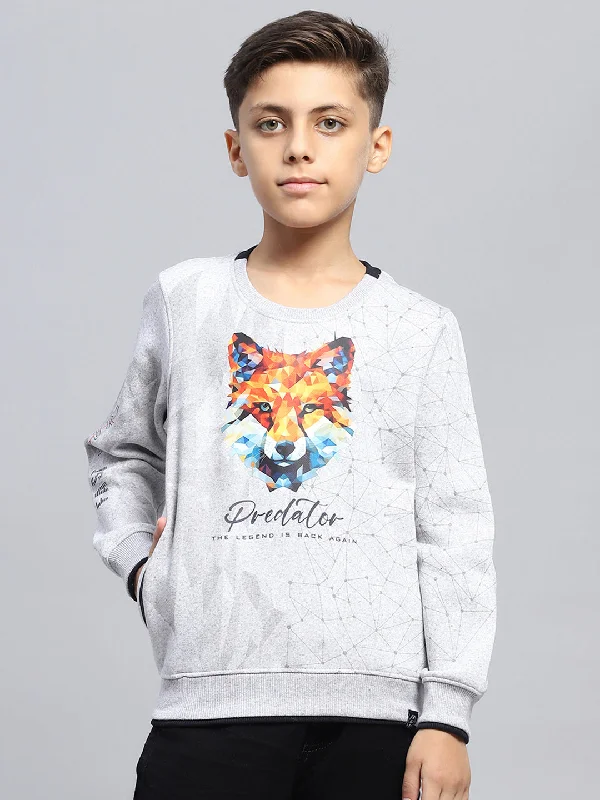 Boys Grey Printed Round Neck Full Sleeve Sweatshirt Luxurious Men's High